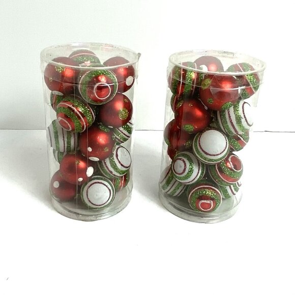 Pier 1 Imports Mini Glass Christmas Ornaments Round Red Green White Stripe New - Picture 3 of 5